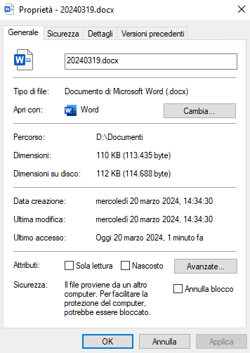 Esecuzione macro proprietà file