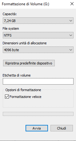 Schermata formattazione Windows