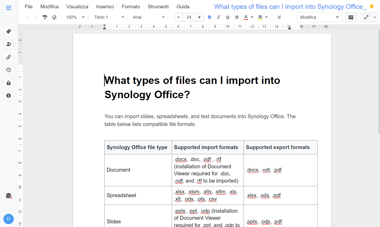 Synology Office, apertura e modifica documenti