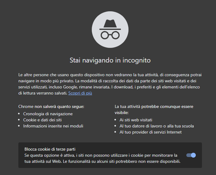 Google Chrome - Navigazione in incognito