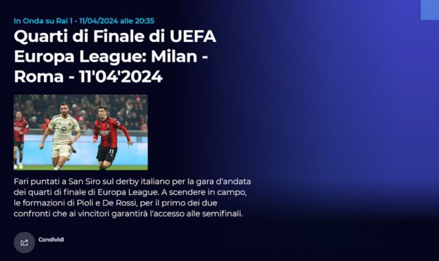 Milan Roma RaiPlay