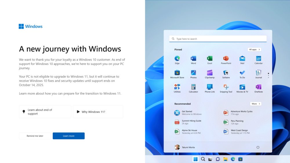 Banner Windows 10 migrazione Windows 11 PC non compatibili