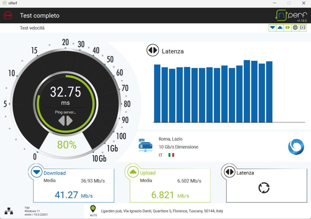 Prestazioni connessione rete nPerf