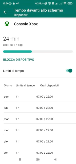 Limitazione tempo console Xbox app Family Safety