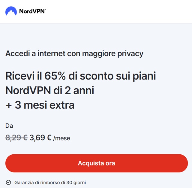 nordvpn 65 per cento di sconto privacy
