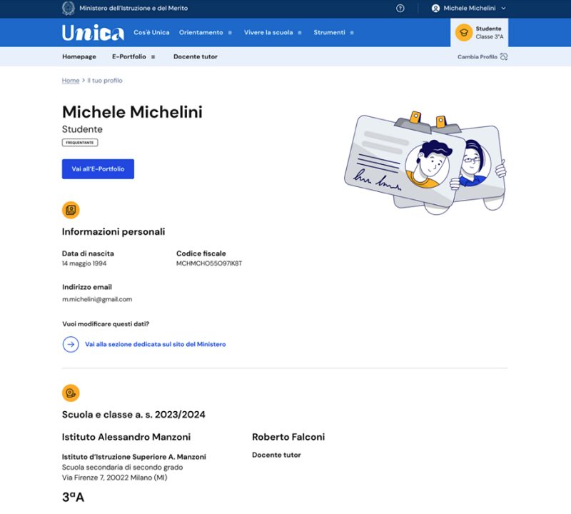 Piattaforma Unica, profilo utente