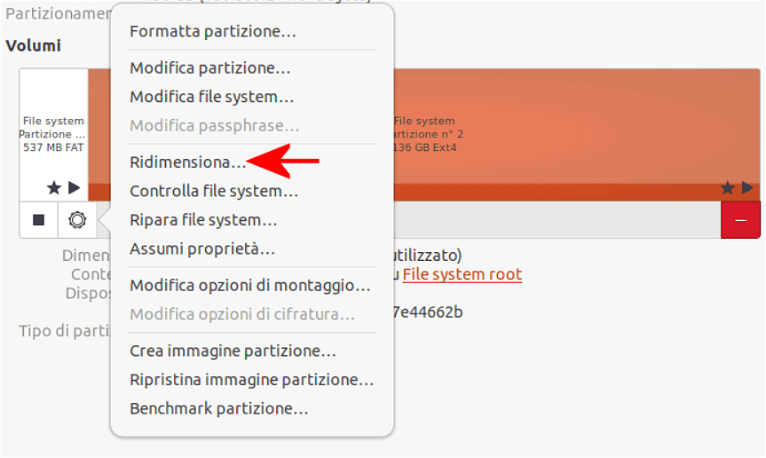 Ridimensionare partizione Ubuntu