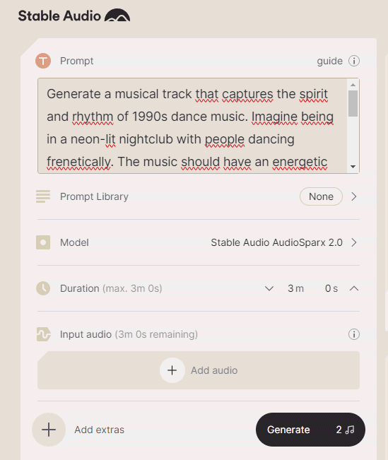 Prompt AI Stable Audio musica