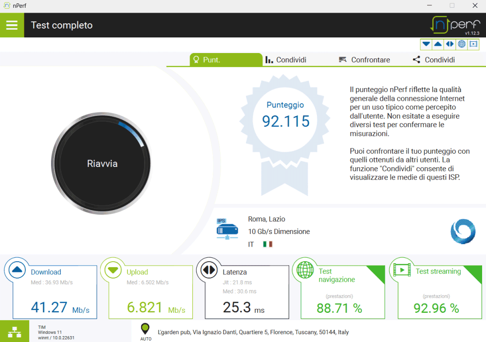 Test connessione Internet nPerf