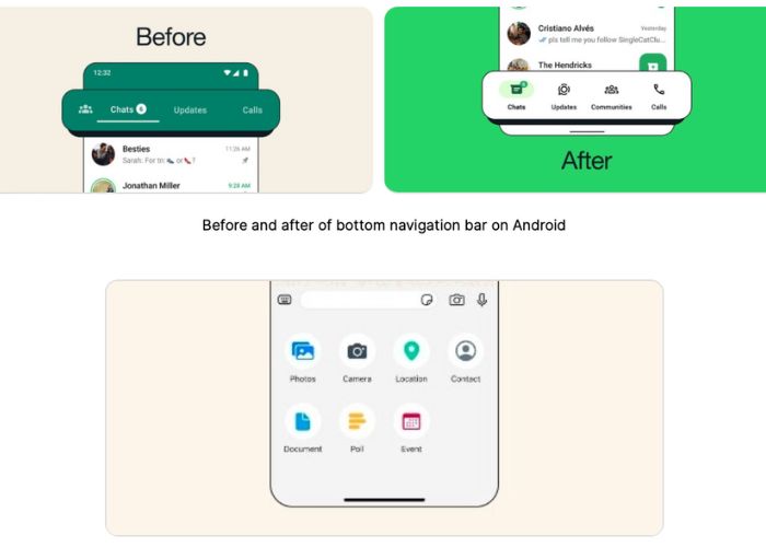 WhatsApp, il nuovo aggiornamento sposta la barra e modifica i colori