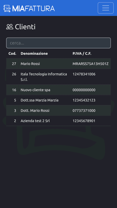 Anagrafica clienti fatturazione elettronica