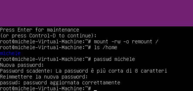 Cambio password comando passwd Linux