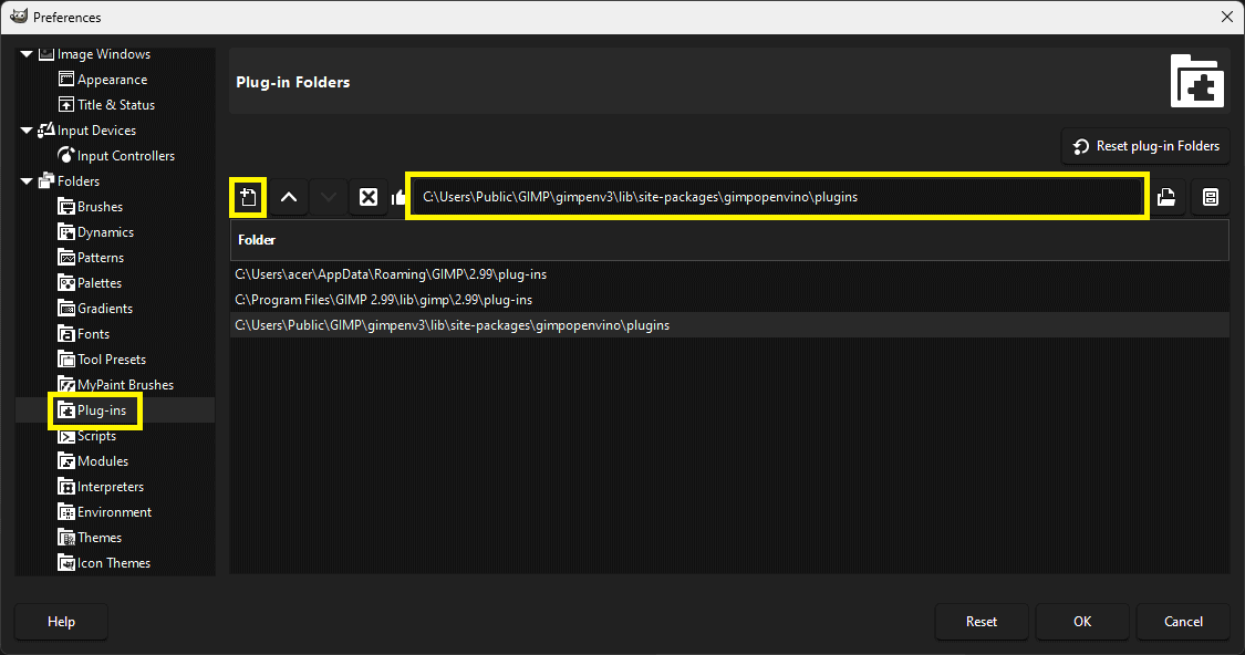 Cartella Plugin GIMP