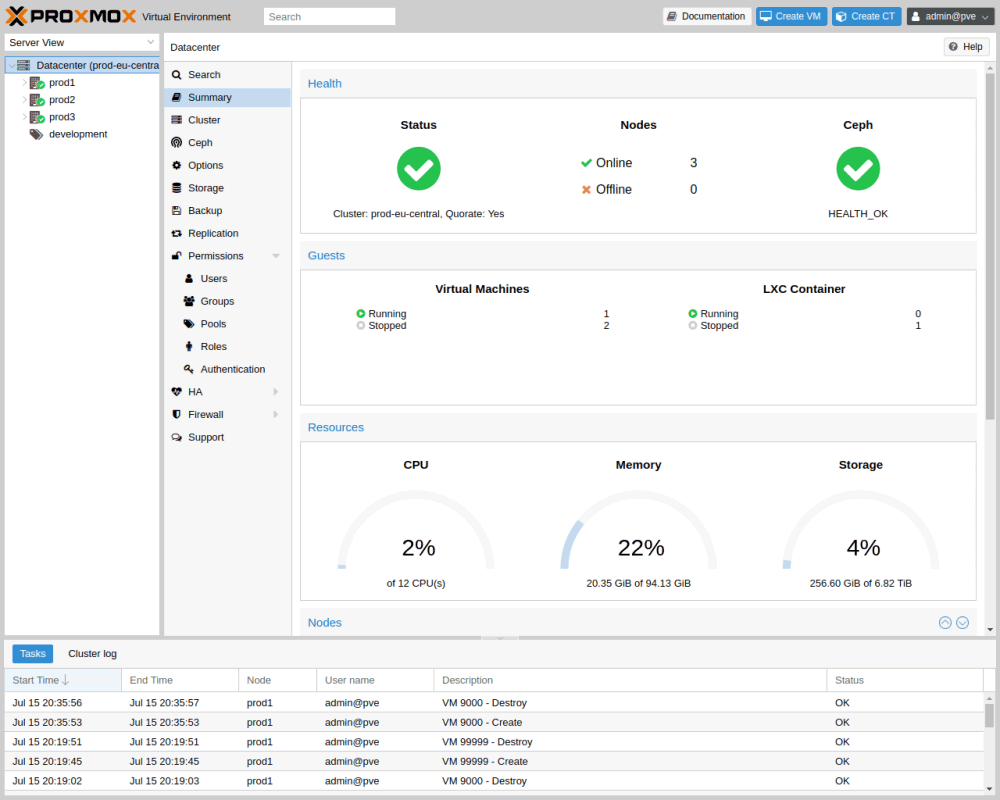 Interfaccia Proxmox