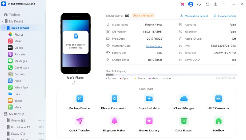 Verifica iPhone usato Dr.Fone