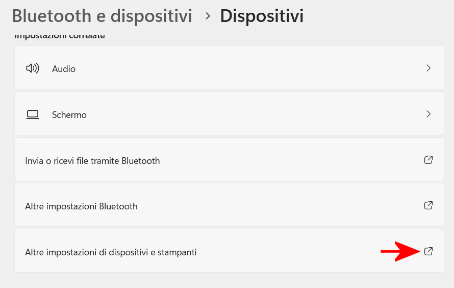 Finestra dispositivi e stampanti Windows