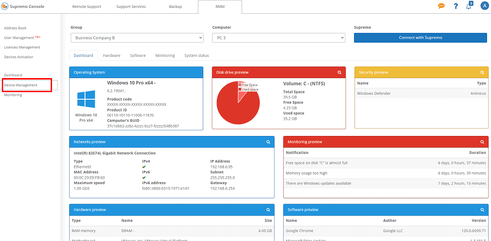 Gestione dispositivi RMM Supremo Console