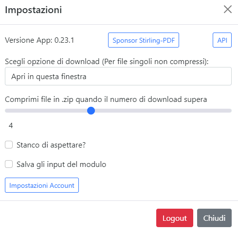 Impostazioni account