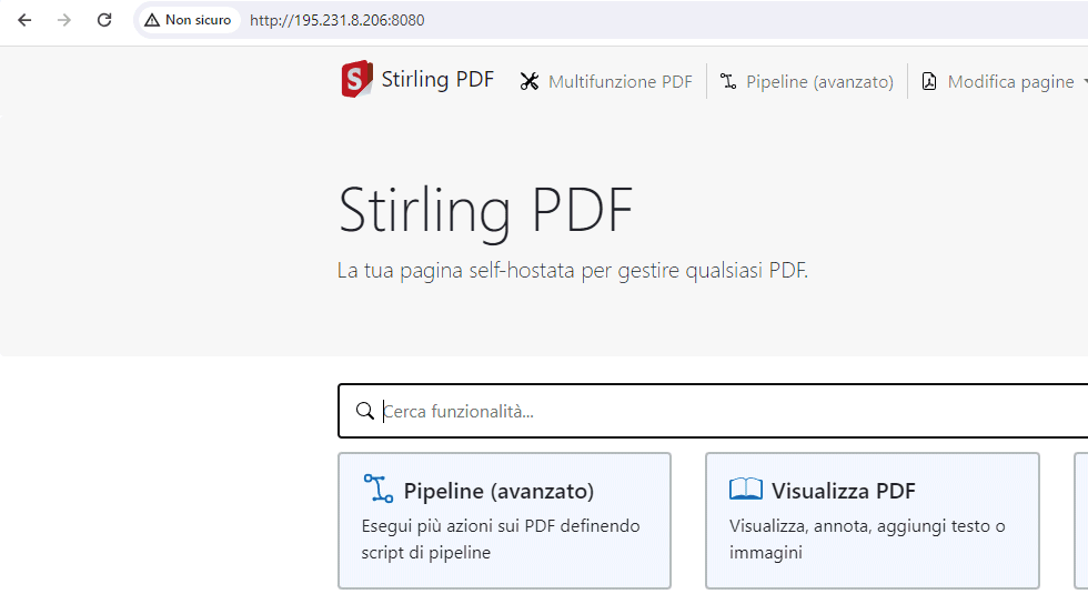 Indirizzo interfaccia Web Stirling-PDF