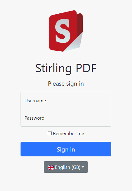 Password login Stirling PDF