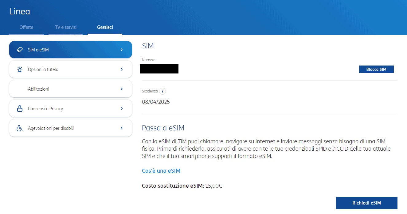 Passaggio eSIM già clienti TIM