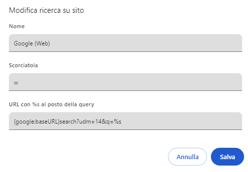 Ricerca Web solo link Google Search
