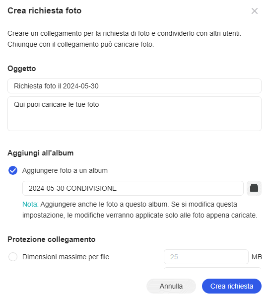Richiesta foto: invio immagini condivise