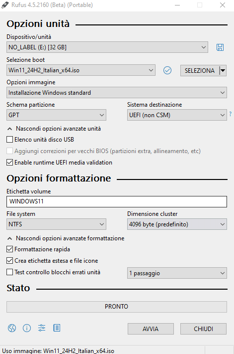 Installare Windows 11 24H2 con Rufus