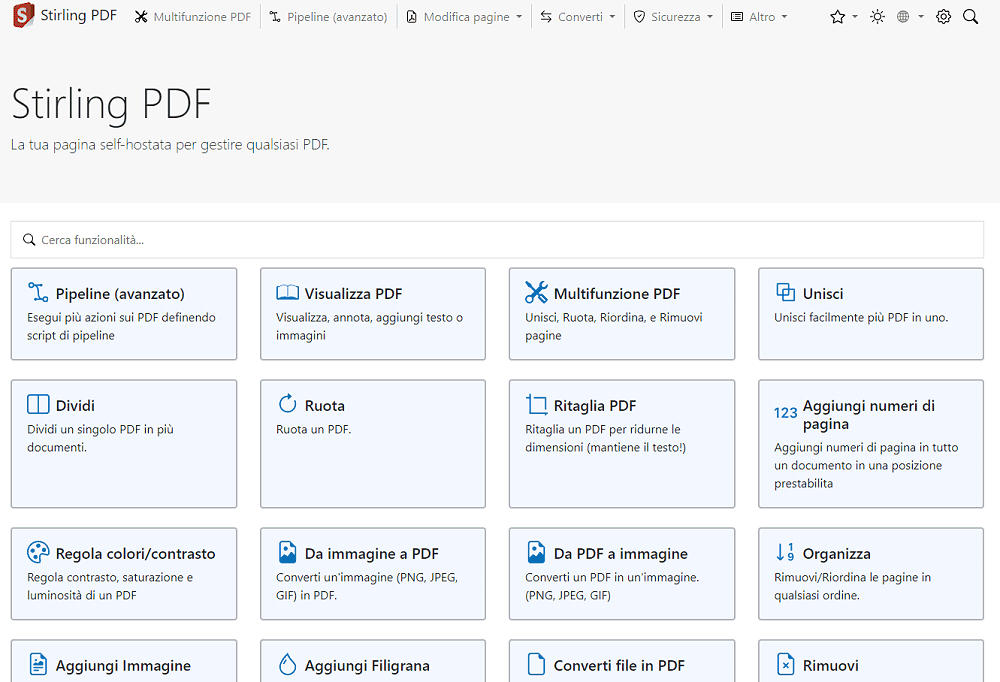 Manipolare PDF con Stirling-PDF