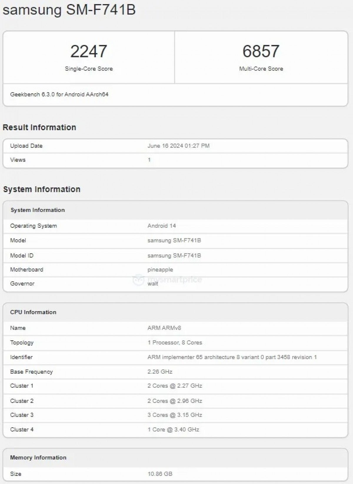 Samsung Galaxy Z Flip6 - Geekbench