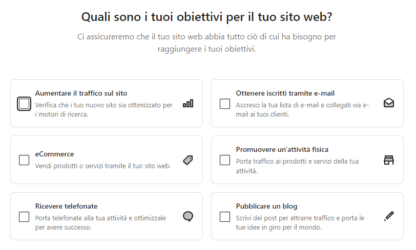 Obiettivi sito WordPress in hosting