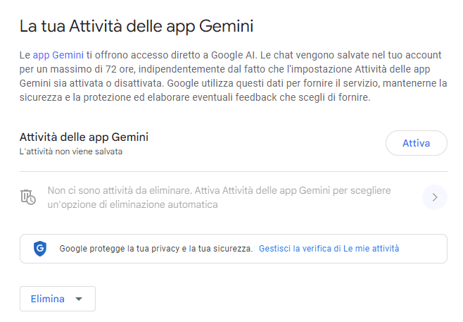 Attività Gemini trasferimento dati Google