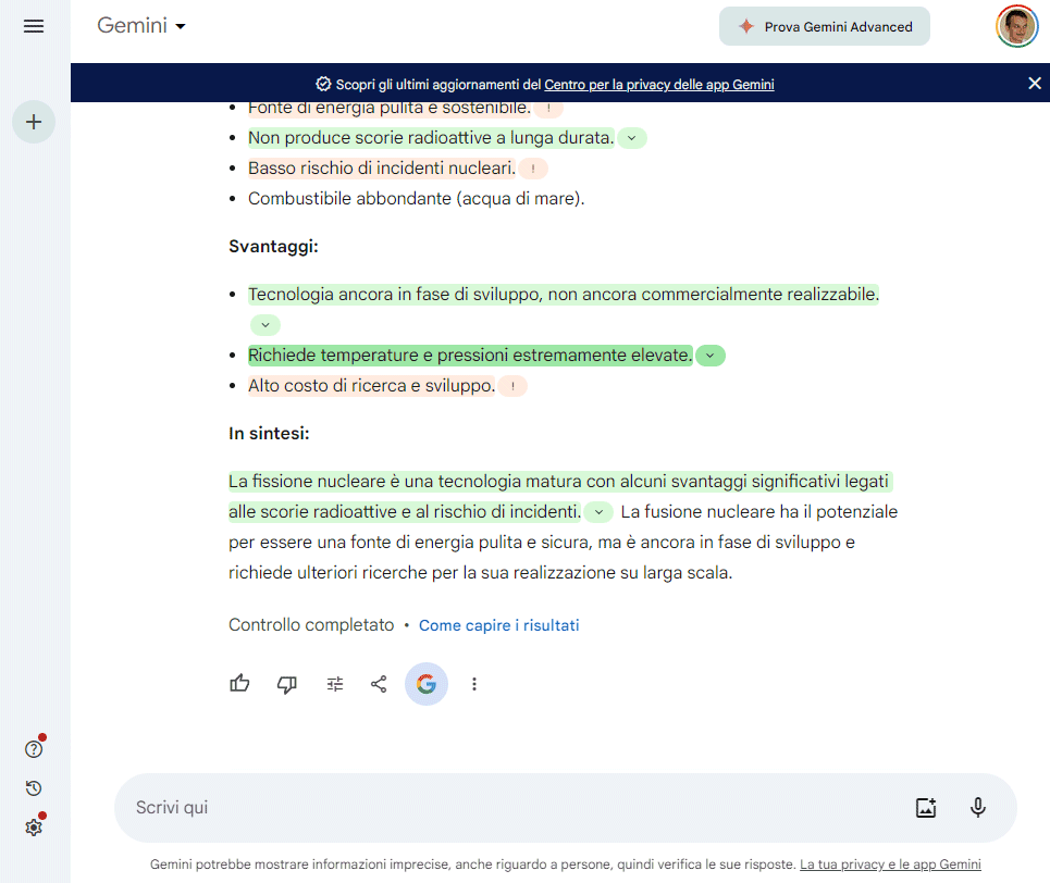 Chatbot Google Gemini: confronto Web risposte