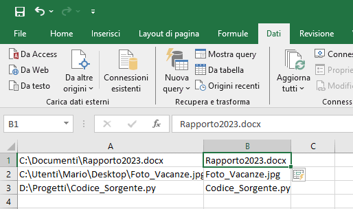 Estrazione nomi di file