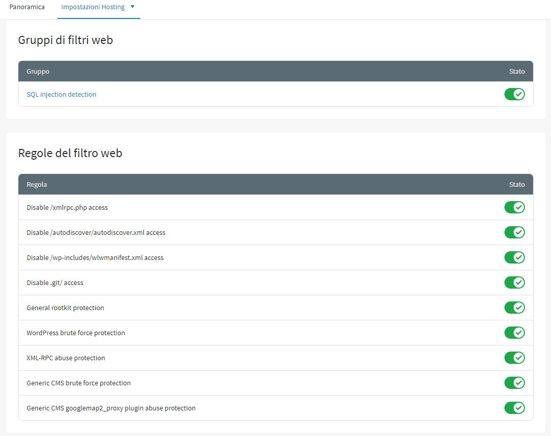 Regole di sicurezza WordPress e filtri Web