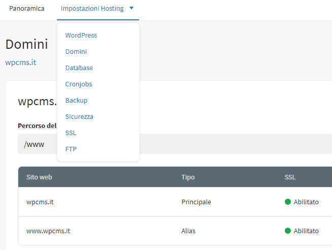 Impostazioni Hosting WordPress Register.it