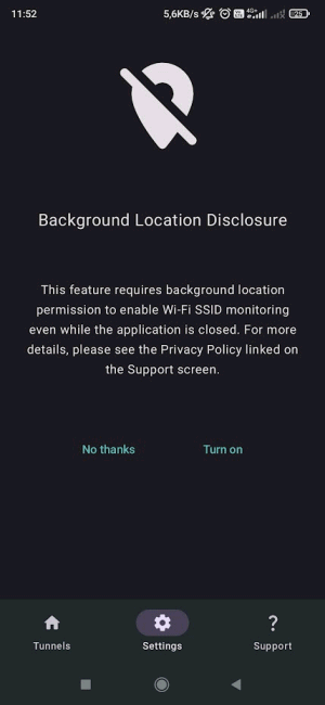 Monitoraggio connessione attivazione VPN