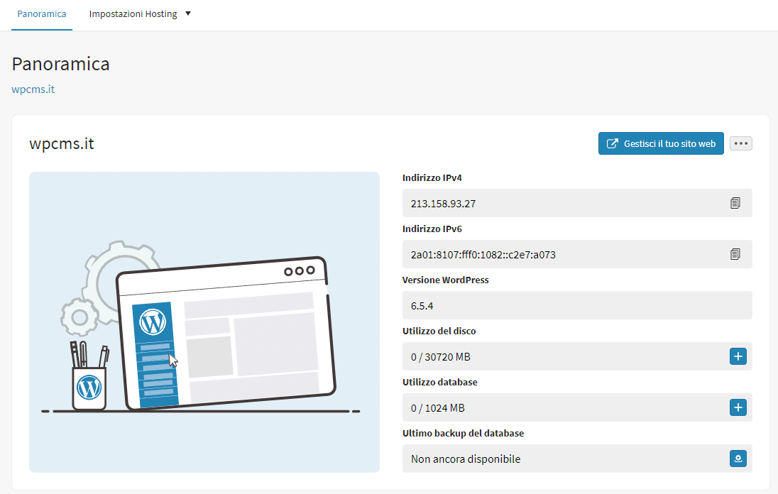 Panoramica installazione WordPress Register.it