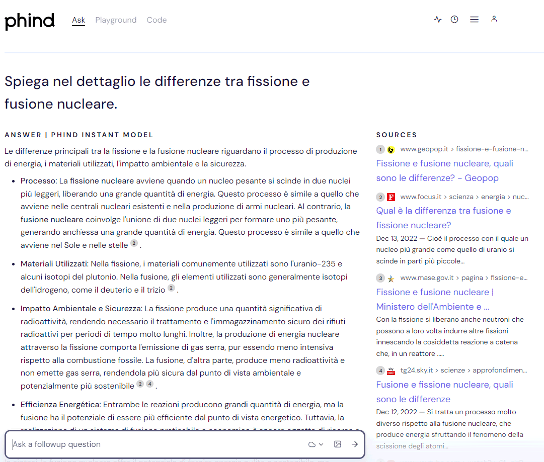 Phind Chatbot ricerca Web