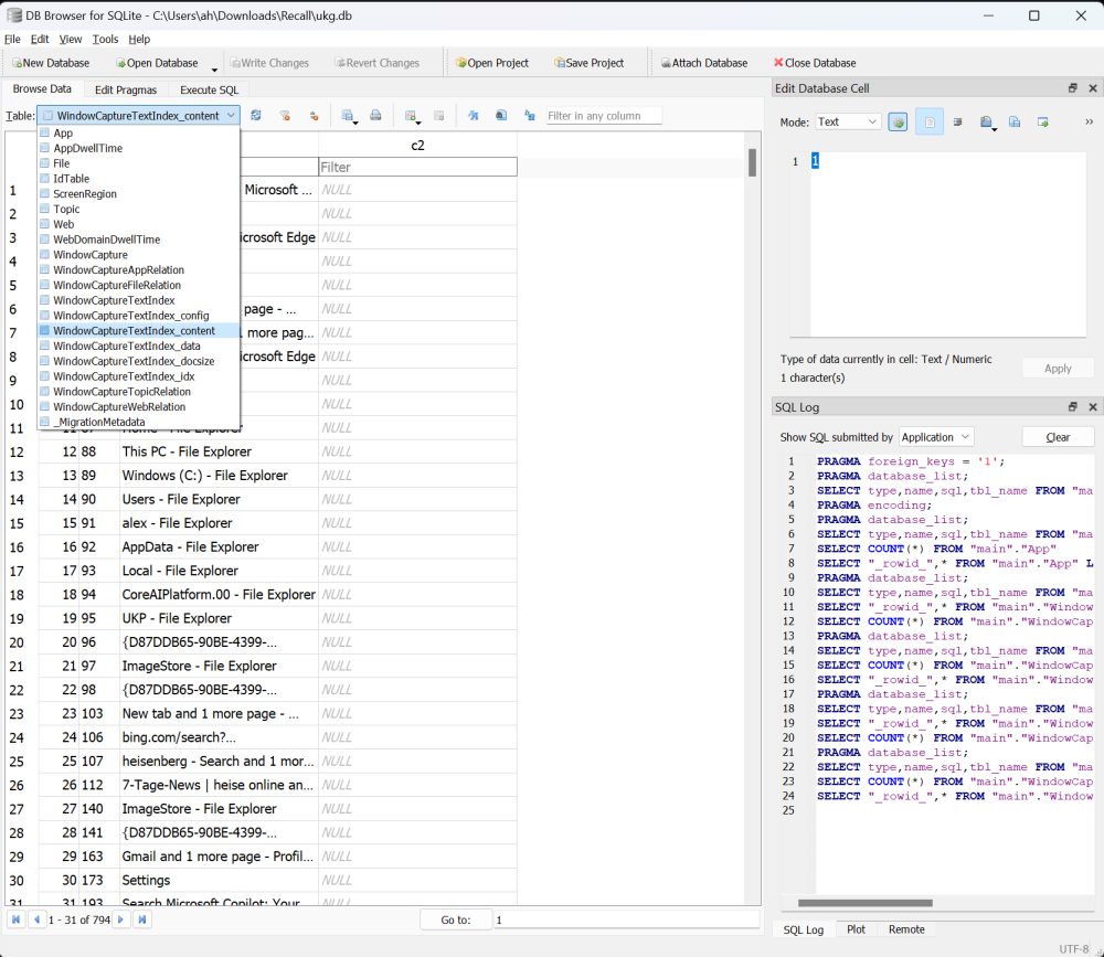 Recall contenuto database SQLite