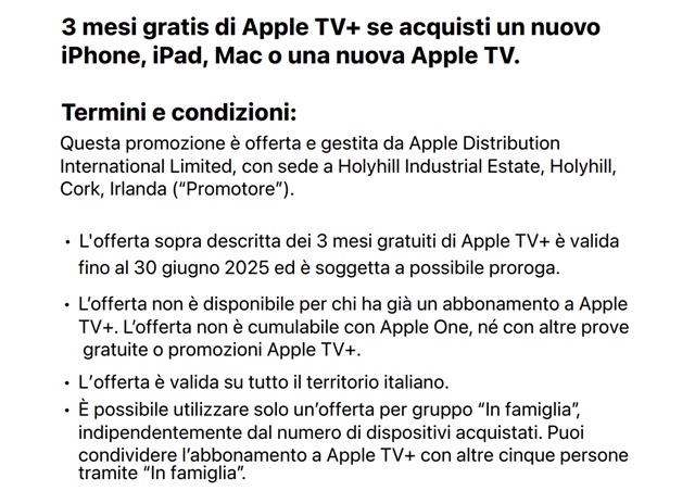 apple tv gratis 3 mesi