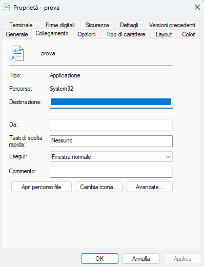 Proprietà collegamento Windows