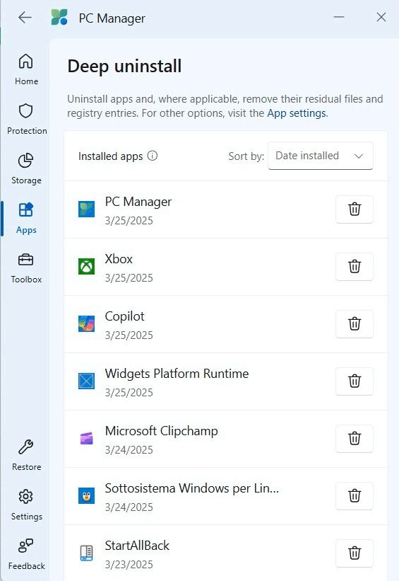 Disinstallazione applicazioni Windows con PC Manager