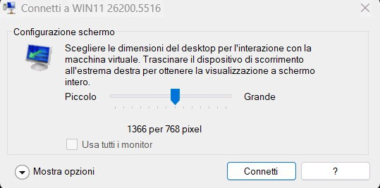 Hyper-V finestra Connetti a