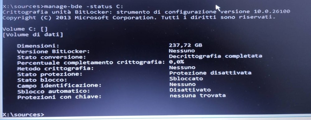 Sblocco unità crittografate BitLocker