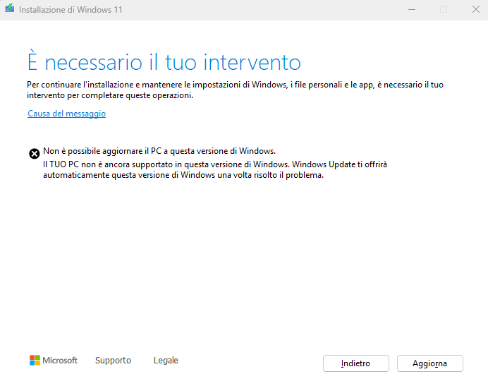 Aggiornare Windows 11 sui PC non supportati