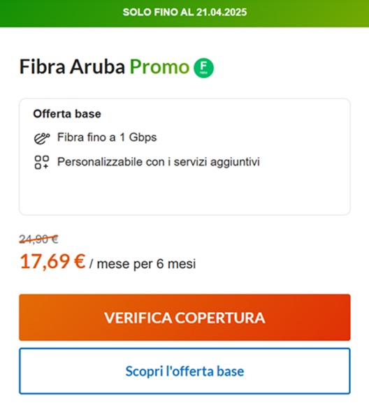 aruba fibra a 17,69 euro al mese