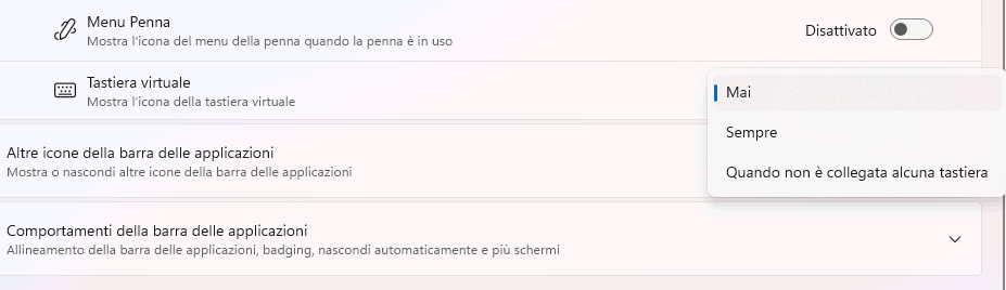 Attivazione tastiera virtuale Windows 11