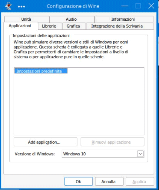Configurazione Wine Linux
