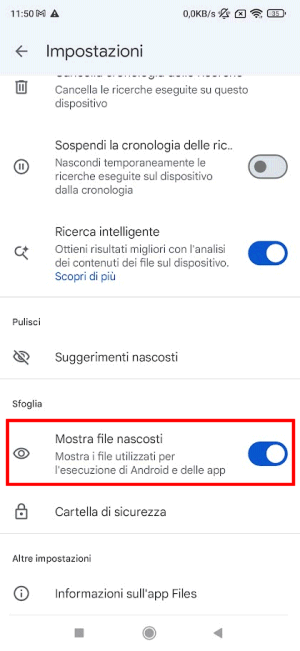 File nascosti su Android